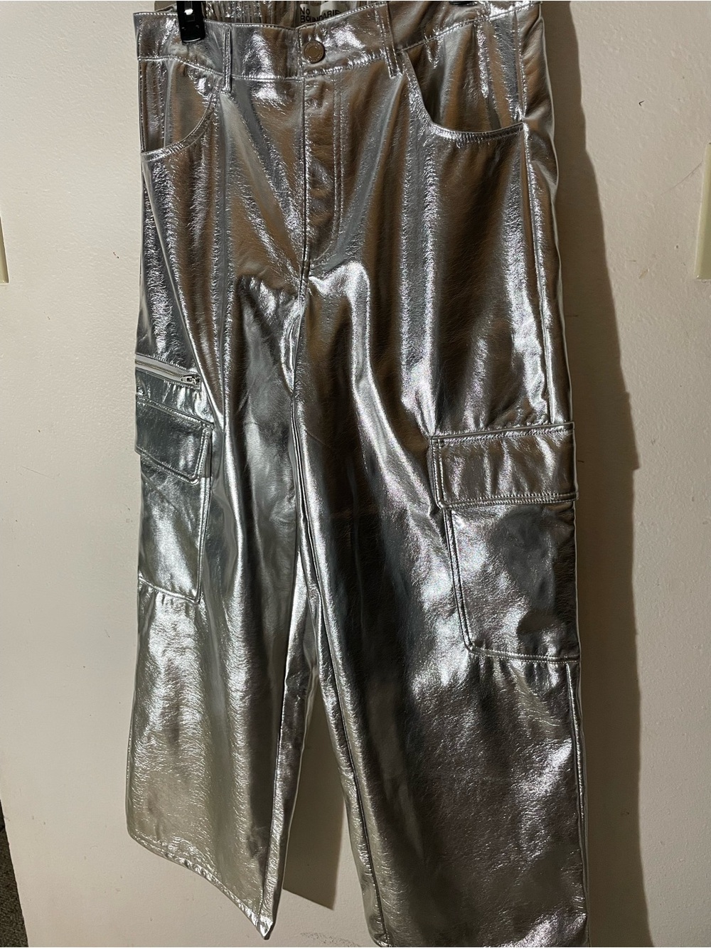 No Boundaries Metallic Silver Wide-Leg Cargo Pants